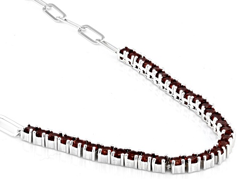 Red Garnet Rhodium Over Sterling Silver Paperclip Necklace 3.75ctw