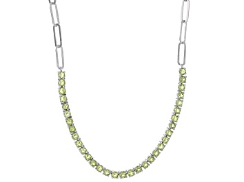 Picture of Green Peridot Rhodium Over Sterling Silver Paperclip Necklace 3.08ctw
