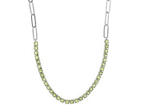 Green Peridot Rhodium Over Sterling Silver Paperclip Necklace 3.08ctw