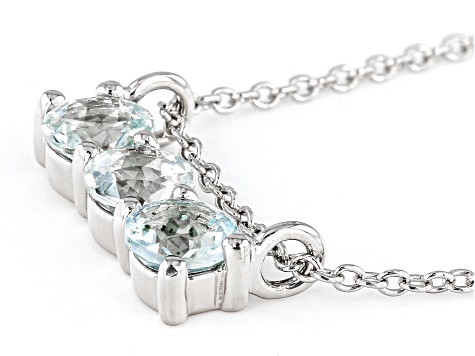 1.08ctw Blue Aquamarine Rhodium Over Sterling Silver 3-Stone Necklace