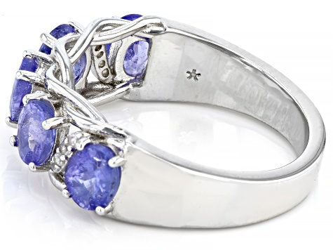 Tanzanite and diamond chips in sterling store silver ring