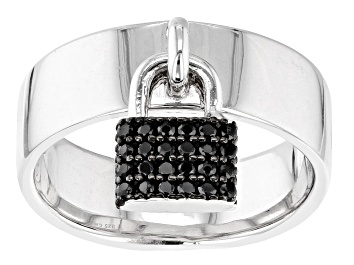 Picture of Black Spinel Rhodium Over Sterling Silver Charm Ring 0.41ctw