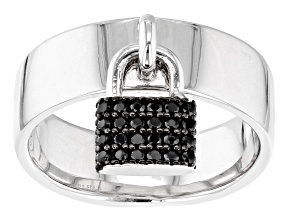 Black Spinel Rhodium Over Sterling Silver Charm Ring 0.41ctw