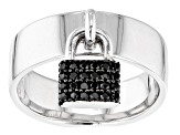 Black Spinel Rhodium Over Sterling Silver Charm Ring 0.41ctw