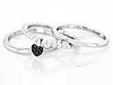 Black Spinel Rhodium Over Sterling Silver Ring Set 0.04ctw