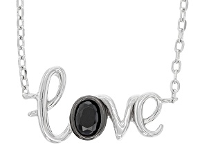 Black Spinel Rhodium Over Sterling Silver "Love" Necklace 0.16ct