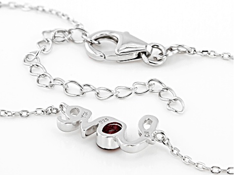 Red Lab Created Ruby Rhodium Over Sterling Silver Love Necklace 0.18ct