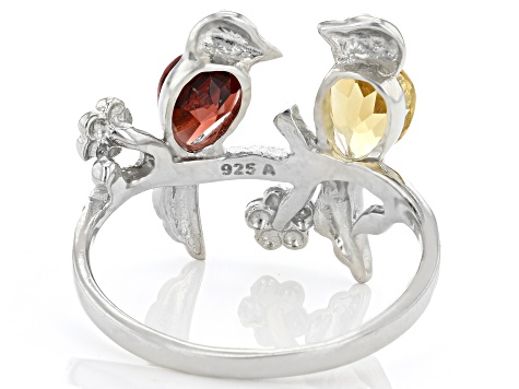 Yellow Citrine Rhodium Over Sterling Silver "Love Birds" Ring 0.90ctw