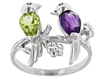 Picture of Purple Amethyst Rhodium Over Sterling Silver "Love Birds" Ring 0.90ctw
