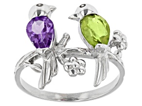 Purple Amethyst Rhodium Over Sterling Silver "Love Birds" Ring 0.90ctw