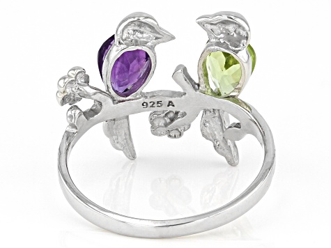 Purple Amethyst Rhodium Over Sterling Silver "Love Birds" Ring 0.90ctw