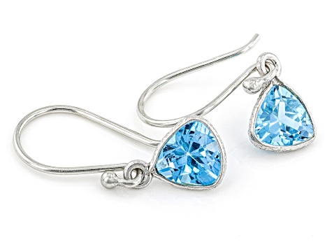 Swiss Blue Topaz Rhodium Over Sterling Silver Earrings 1.50ctw