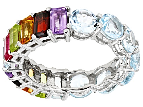 Multi-Color Multi-Gemstone Platinum Over Sterling Silver Infinity Band Ring 7.57ctw