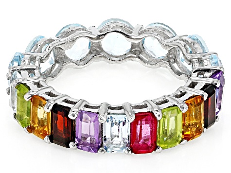 Multi-Color Multi-Gemstone Platinum Over Sterling Silver Infinity Band Ring 7.57ctw