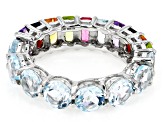 Multi-Color Multi-Gemstone Platinum Over Sterling Silver Infinity Band Ring 7.57ctw