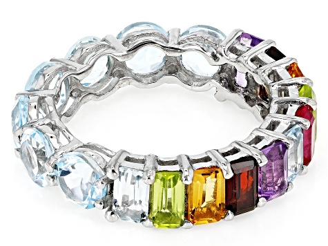 Multi-Color Multi-Gemstone Platinum Over Sterling Silver Infinity Band Ring 7.57ctw