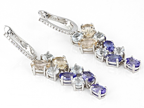 Multi-Stone Rhodium Over Sterling Silver Earrings 8.58ctw