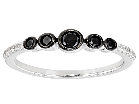 Black Spinel Rhodium Over Sterling Silver Ring Set 0.79ctw