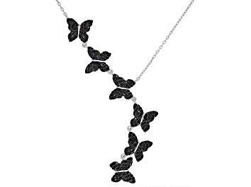 Picture of Black Spinel Rhodium Over Sterling Silver Butterfly Necklace 1.34ctw