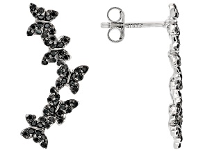 Black Spinel Rhodium Over Sterling Silver Butterfly Earrings 0.71ctw