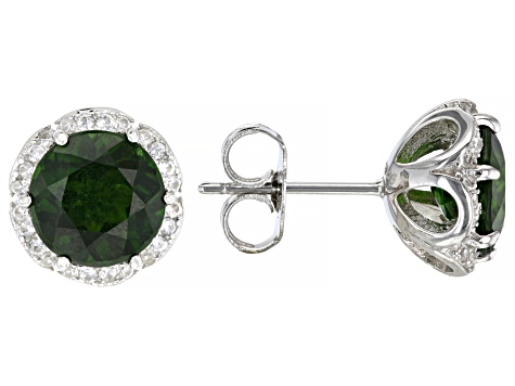 Green Chrome Diopside Rhodium Over Sterling Silver Stud Earrings 3.95ctw