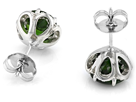 Green Chrome Diopside Rhodium Over Sterling Silver Stud Earrings 3.95ctw