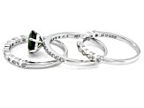 Green Chrome Diopside Rhodium Over Sterling Silver Ring Set 1.93ctw