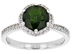 Green Chrome Diopside Rhodium Over Sterling Silver Ring 2.10ctw
