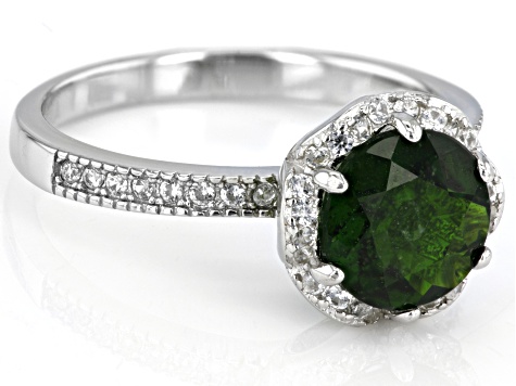 Green Chrome Diopside Rhodium Over Sterling Silver Ring 2.10ctw