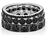 Black Spinel Rhodium Over Sterling Silver Ring Set of 3 4.00ctw
