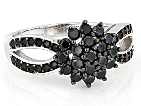 Black Spinel Rhodium Over Sterling Silver Ring 1.00ctw