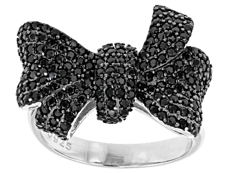 Black Spinel Rhodium Over Sterling Silver Bow Ring 1.40ctw