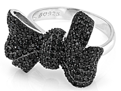 Black Spinel Rhodium Over Sterling Silver Bow Ring 1.40ctw
