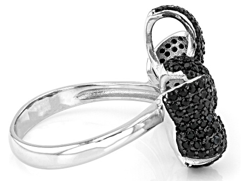 Black Spinel Rhodium Over Sterling Silver Bow Ring 1.40ctw