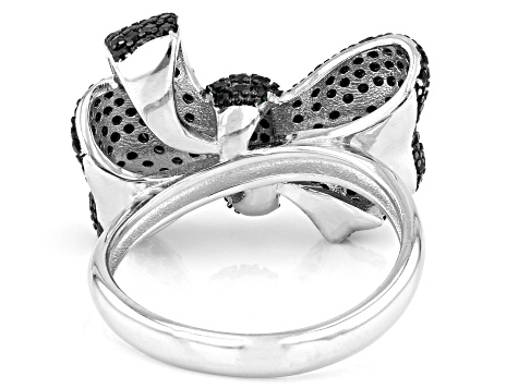 Black Spinel Rhodium Over Sterling Silver Bow Ring 1.40ctw