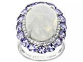 White Rainbow Moonstone Rhodium Over Sterling Silver Ring  4.03ctw
