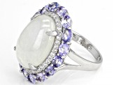 White Rainbow Moonstone Rhodium Over Sterling Silver Ring  4.03ctw