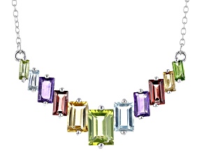 Multi-Color Multi- Gemstone Rhodium Over Sterling Silver Bar Necklace 3.89ctw