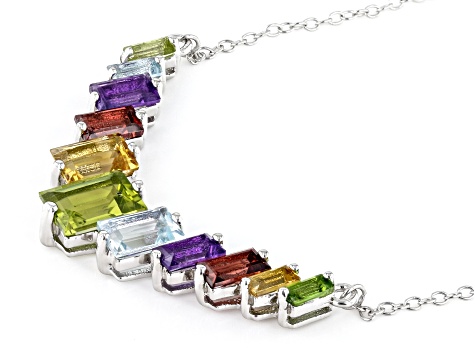 Multi-Color Multi- Gemstone Rhodium Over Sterling Silver Bar Necklace 3.89ctw