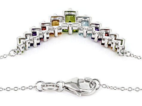 Multi-Color Multi- Gemstone Rhodium Over Sterling Silver Bar Necklace 3.89ctw