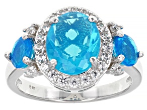 Paraiba Blue Color Ethiopian Opal Rhodium Over Sterling Silver Ring 1.60ctw