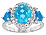 Paraiba Blue Color Ethiopian Opal Rhodium Over Sterling Silver Ring 1.60ctw