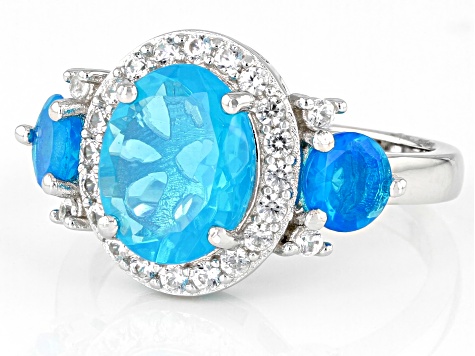 Paraiba Blue Color Ethiopian Opal Rhodium Over Sterling Silver Ring 1.60ctw