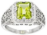 Green Peridot Rhodium Over Sterling Silver Ring 2.20ct