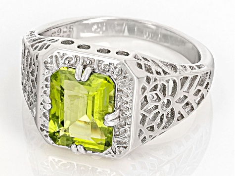Green Peridot Rhodium Over Sterling Silver Ring 2.20ct