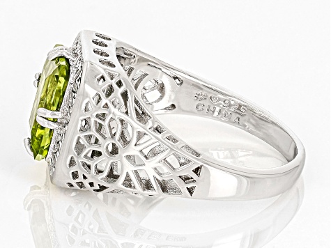 Green Peridot Rhodium Over Sterling Silver Ring 2.20ct