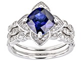 Blue Lab Created Sapphire Rhodium Over Sterling Silver Ring Set 2.95ctw