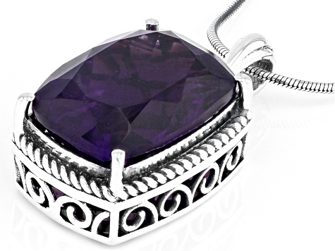 Purple African Amethyst Sterling Silver Pendant With Chain 12.95ct