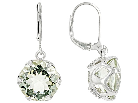 Green Prasiolite Rhodium Over Sterling Silver Earrings 9.00ctw