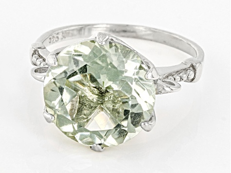 Green Prasiolite Rhodium Over Sterling Silver Ring 4.50ct